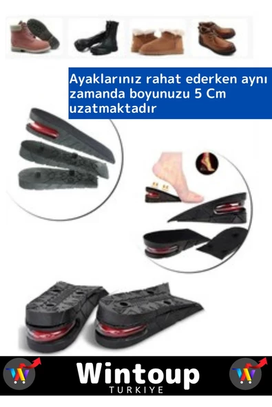 Özel Seri Ortopedik Esnek Tasarım 5 Cm Boy Uzatan Kaymaz Ayakkabı Topuk Tabanlık 2 Çift - 3