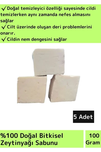 Doğal Cilt Nemlendirici Zeytinyağı Sabunu Özel Üretim Tüm Cilt Tipleri İçin Uygun 5 Adet 100gr