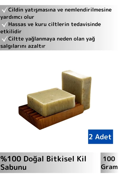 Bitkisel Kil Sabunu Doğal Üretim Tüm Cilt Tipleri İçin Uygun 2 Adet
