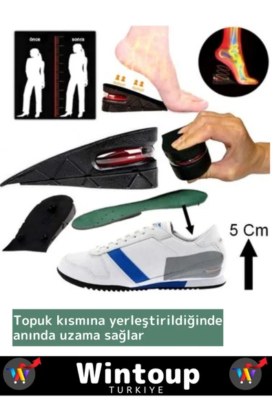 Premium Ortopedik Ultra Yumuşak Tasarım 5 Cm Boy Uzatan Ayakkabı Topuk Kaymaz Tabanlık 4 Çift - 2