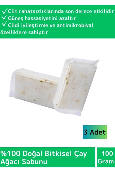 Bitkisel Çay Ağacı Sabunu Doğal Üretim Tüm Cilt Tipleri İçin Uygun 3 Adet
