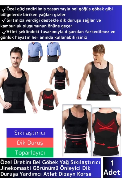 Özel Göbek Bel Göğüs Jinekomasti Görünüm Engelleyici Erkek Dik Duruş Karın Sıkılaştırıcı Korse 3XL