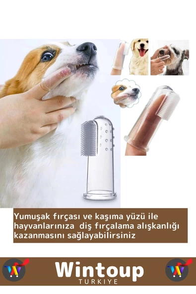 Özel Seri Kedi Köpek Yumaşak Çift Yüzeyli Diş Temizleme Kaşıma Parmak Fırçası - 2