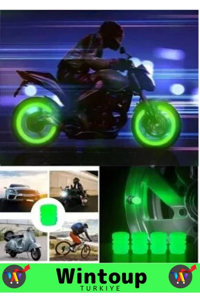 Özel Fosforlu Sibop Kapağı Otomobil Bisiklet Motosiklet Minibüs Tüm Havalı Lastiklerle Uyumlu 4 Adet - 3