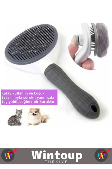 Premium Üretim Tuşlu Otomatik Temizlenebilen Rahatlatıcı Dayanıklı Kedi Köpek Tüy Toplama Tarağı - 3