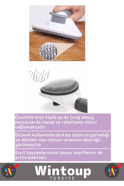 Premium Evcil Hayvan Tüy Toplama Tarağı Tuşlu Otomatik Temizlenebilen Rahatlatıcı Masaj Etkili - 2