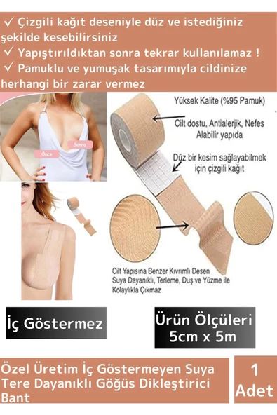 Göğüs Toparlayıcı Sabitleyici Dikleştirici Şekillendirici Bant TEN Renk 5 Cm X 5 Metre