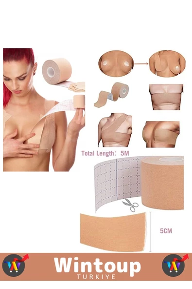 Özel Model Kadın Göğüs Dikleştirici Sabitleyici Şekillendirici İç Göstermez Ten Rengi 5 Metre Bant - Resim 2