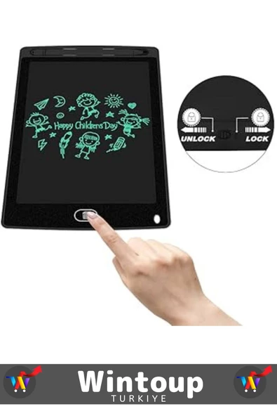 Premium Dijital Kalemli Çocuk Eğitim Tableti Grafik Ders Not Ödev Resim LCD Writing Tablet Siyah - 3