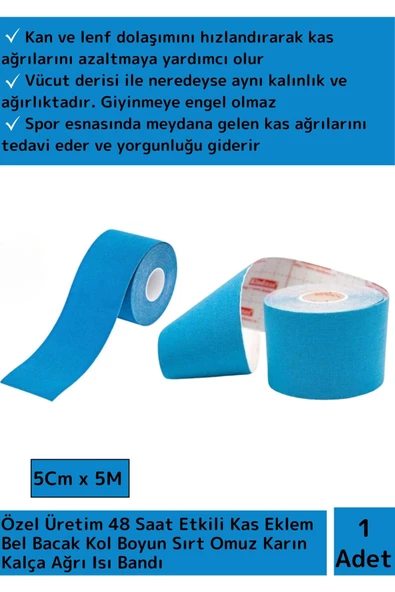 Özel Tasarım Büyük Boy Kas Eklem Bel Bacak Kol Boyun Sırt Omuz Karın Kalça Ağrı Bandı Mavi