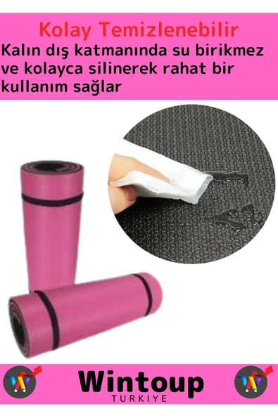 Premium Çift Taraflı Su Geçirmez Taşıma Askılı Kamp  Uyku Matı Minder Yoga Pilates Pembe 16 Mm - 3