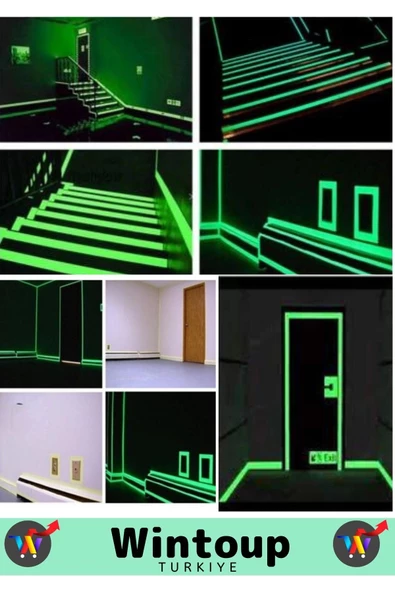 Özel Üretim Karanlıkta Işık Veren Yansıyan 4 Mtr Fosforlu Yeşil Şerit Yapışkanlı Reflektör Bant 3 Ad - 3