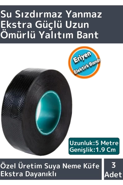 Özel Üretim Yanmaz Su Geçirmez Ekstra Güçlü Yapışkanlı Kendinden Eriyen Kauçuk Yalıtım Bandı 3 Adet