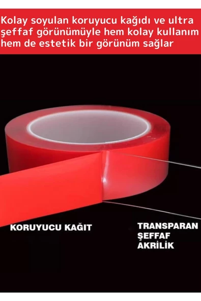 Özel Üretim Ultra Güçlü Çok Amaçlı Tamir Cam Dış Mekan Montaj 1,5mt Çift Taraflı Şeffaf Bant 3 Adet - 2