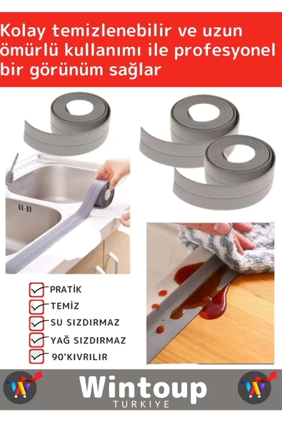 Premium Seri Su Sızdırmaz Ekstra Dayanıklı Pvc Yağ Kenar Küf Önleyici 3.2m Gri İzolasyon Bant 3 Adet - 2