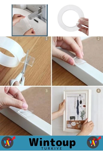 Özel Üretim Ultra Süper Güçlü Yüksek Mukavemetli Nano Çift Taraflı Doku Şeffaf Bant 3 Metre 10 Adet - 3