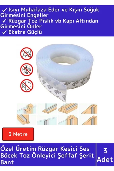 Özel Üretim Rüzgar Ses Böcek Toz Önleyici Kapı Pencere Isı Izolasyon Şeffaf Şerit Bant 3 Mtre 3 Ad