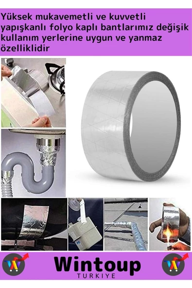Özel Üretim Suya Sıcaklığa Dayanıklı Tamir Soba Boru Yama Alüminyum Yanmaz Folyo Bant 44Mm-10Mtr 5Ad - 2