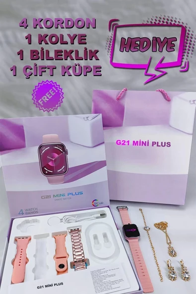 G21 Plus 4 Strap+Kolye+Bileklik+Küpe Hediyeli Akıllı Saat Woman Watch Gift Box