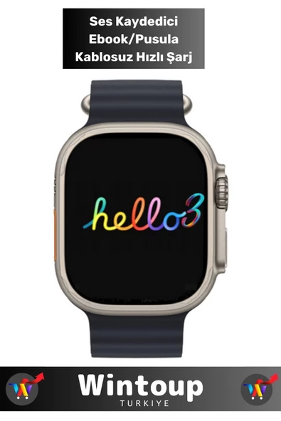 Hello Watch 3+ Plus H12 Ultra Max 4GB Hafıza ve Aksesuar Bağlantılı Watch Ultra 49MM Akıllı Saat - 2