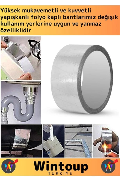 Premium Seri Suya Sıcaklığa Dayanıklı Tamir Soba Boru Yama Alüminyum Yanmaz Folyo Bant 44Mm-20Mt 5Ad - 3