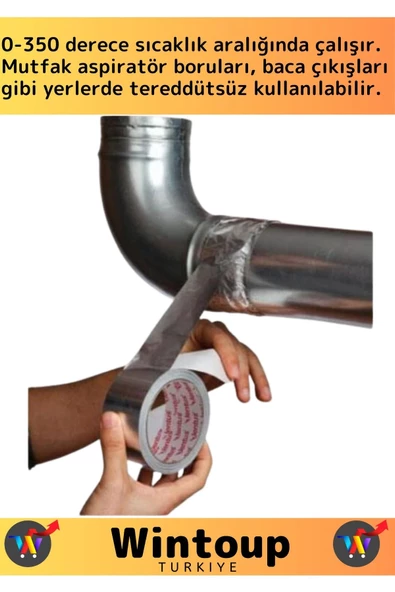 Premium Seri Suya Sıcaklığa Dayanıklı Tamir Soba Boru Yama Alüminyum Yanmaz Folyo Bant 44Mm-20Mt 5Ad - 2