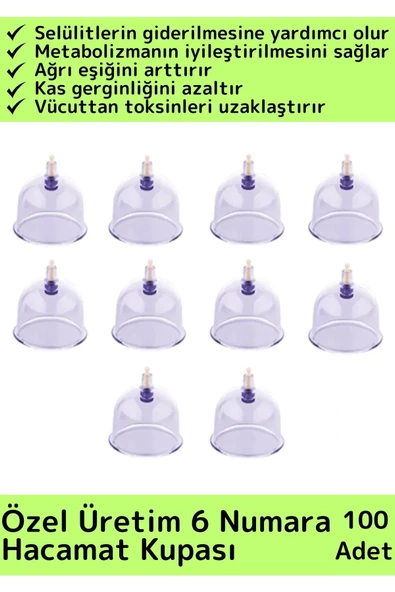 Özel Üretim Yüksek Kaliteli Selülit Çatlak Giderici Vakumlu 6 Numara Hacamat Kupası 100 Adet