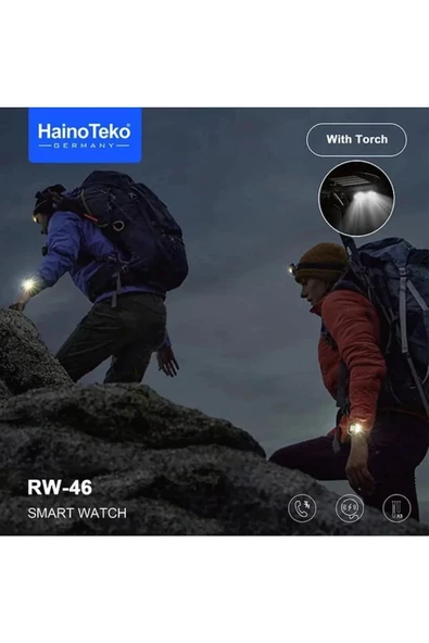 RW 46 Large Amoled Sport Watch With Torch Black Edition Wireless Charge 3 Strap Premium Series - Resim 4