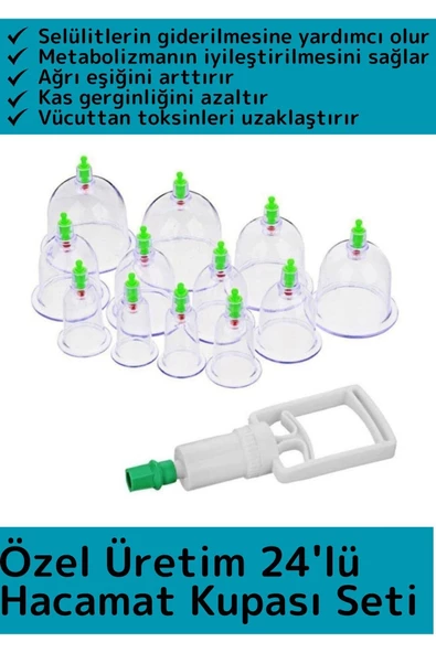 Özel Üretim Yüksek Kaliteli Selülit Çatlak Giderici Vakumlu 24'lü Hacamat Kupası Seti
