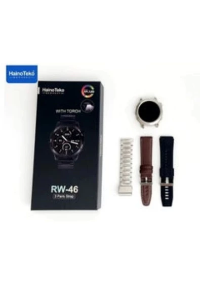 RW 46 Large Amoled Sport Watch With Torch Black Edition Wireless Charge 3 Strap Premium Series - Resim 2
