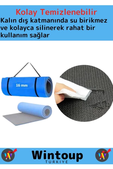Premium Su Geçirmez Dayanıklı Taşıma Askılı Çift Taraf Kamp Uyku Matı Yer Minderi Yoga 16Mm Kalın - Resim 3