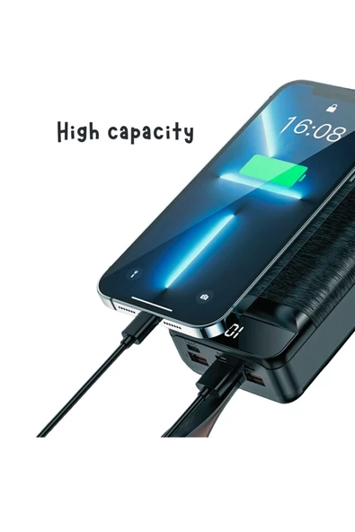 Charger Mega Led 50.000 Mah Fener Işıklı 4 Girişli Taşınabilir Hızlı Şarj Aleti / Powerbank - 3