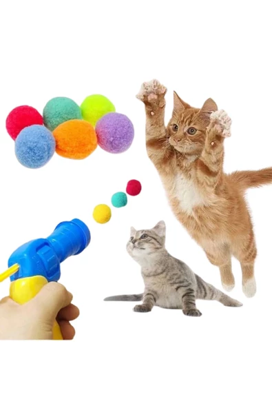 Özel Seri Peluş Top Atan İnteraktif Kedi Oyuncağı Stres Atma Tabancası Tabanca+30 Peluş Top - 2