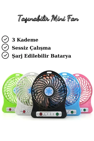 Mini Fan 3 Kademeli Portable Masaüstü Taşınabilir Şarj Edilebilir Fan Ofis İçi Kullanım ürün görseli