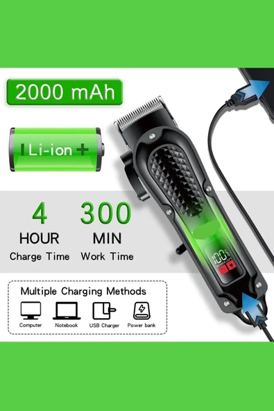 Profesyonel Kuaför Tipi Tıraş Makinesi Şarjlı Dijital Göstergeli Saç Kesim - 3