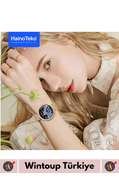 Premium Yuvarlak Amoled Ekran Taşlı Çift Kordonlu RW 51 Kadın Akıllı Saat Kol Saati Watch Rose Gold - Resim 2