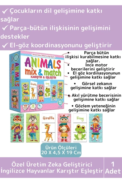 Premium Eğitici Zeka Dil Geliştirici Çocuk El Göz Koordinasyon Animals Mix & Match Karıştır Eşleştir