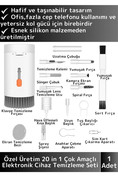 Özel Gelişmiş Tasarım Kulaklık Bilgisayar Telefon Tablet Kamera Elektronik Temizleme Kiti 20 in 1 ürün görseli