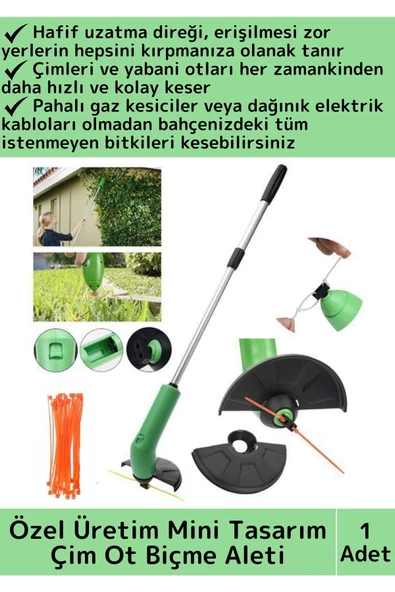 Premium Taşınabilir Mini Boy Kablo Gaz Gerektirmez Bağ Bahçe Yabani Ot Portatif Çim Ot Biçme Aleti