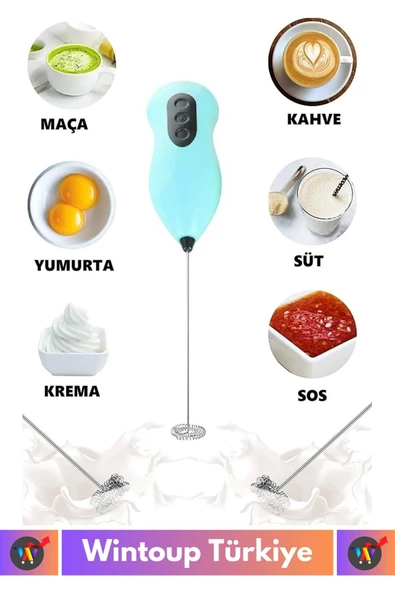 Özel Çelik Uçlu Pilli Soğuk Kahve Süt Köpürtücü Sos Krema Mama Yumurta Çırpıcı Mini Mikser Mixer - 3