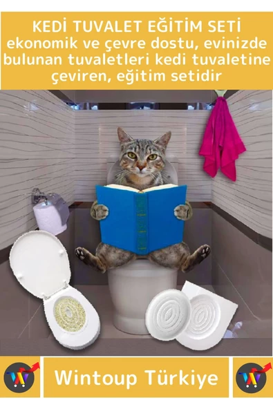 Premium Kedi Klozet Alıştırma Kapağı Kum Kabı WC Yavru Yetişkin Kedi Hijyenik Tuvalet Eğitim Seti - 2