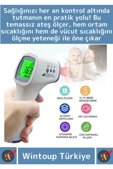 Özel Üretim Kızılötesi Pil Temassız Alın Boyun Bilek Dijital Ultra Hassas Ateş Ölçer Termometre - 2