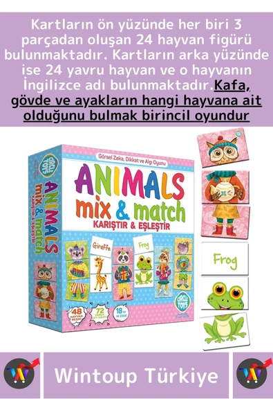Premium Eğitici Zeka Dil Geliştirici Çocuk El Göz Koordinasyon Animals Mix & Match Karıştır Eşleştir - Resim 2