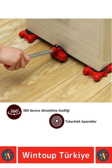 Premium Seri Abs Plastik Tekerlekli Basit Ağır Beyaz Eşya Mobilya Kaydırma Aleti Aparatı Krikolu Set - 3