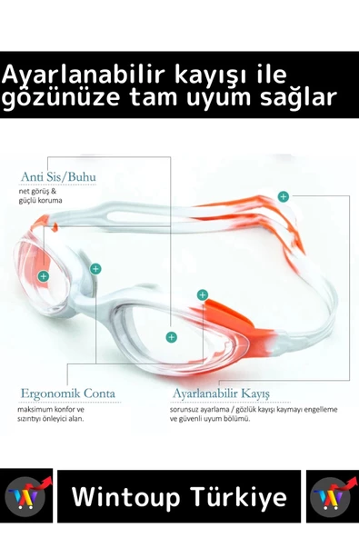 Özel Ayarlanabilir Kayışlı Su Geçirmez UV Koruma Silikon Plastik Antifog Kutulu Çocuk Deniz Gözlüğü - 2