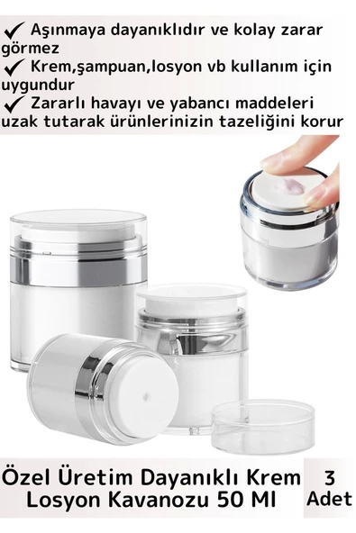 Özel Üretim Yüksek Kaliteli Vakum Basınç Hava Almaz Sıvı Şampuan Krem Losyon Kavanozu 50 Ml 3 Adet