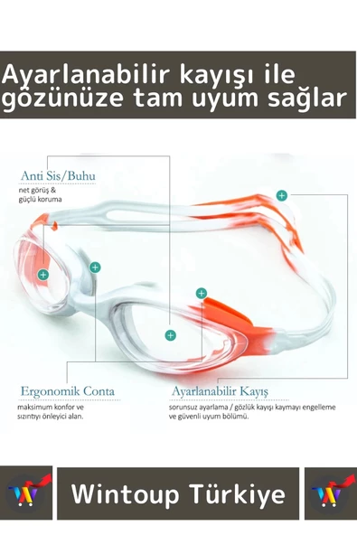 Premium Seri Ayarlanabilir Kayış Su Geçirmez UV Koruma Silikon Plastik Antifog Kutulu Deniz Gözlüğü - 2