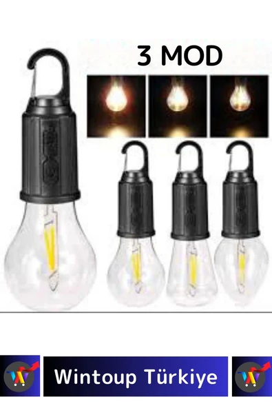Premium 3 Modlu Suya Dayanıklı Kablosuz Askılı Kırılmaz Kamp Aydınlatma Şarjlı Taşınabilir LED Ampul - 4