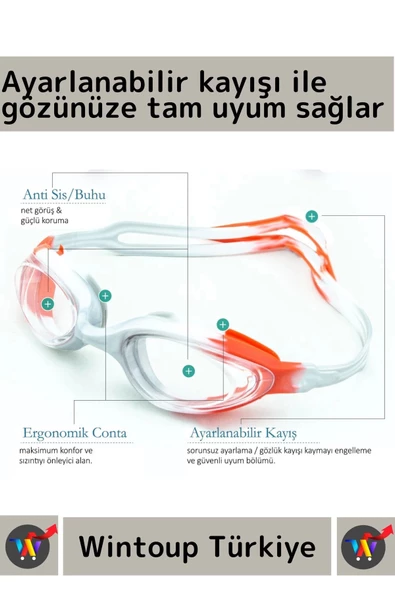 Premium Seri Ayarlanabilir Kayış Su Geçirmez UV Koruma Silikon Plastik Antifog Kutulu Deniz Gözlüğü - 2