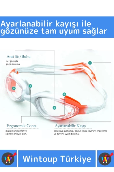 Özel Ayarlanabilir Kayışlı Su Geçirmez UV Koruma Silikon Plastik Antifog Kutulu Çocuk Deniz Gözlüğü - 2